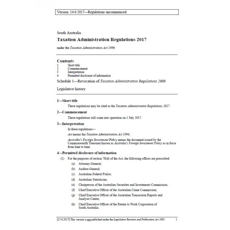 Taxation Administration Regulations 2017
