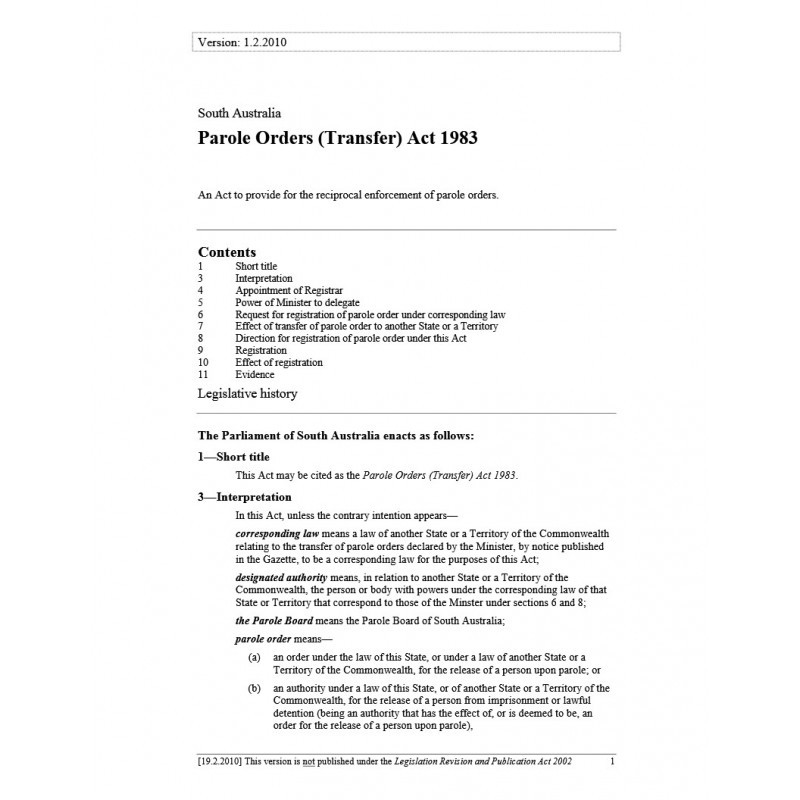 Parole Orders (Transfer) Act 1983