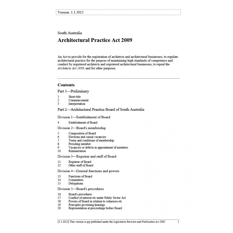 Architectural Practice Act 2009