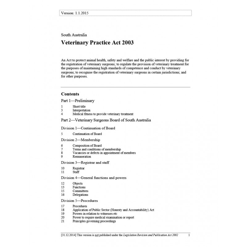 Veterinary Practice Act 2003
