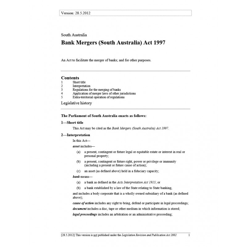 Bank Mergers (South Australia) Act 1997