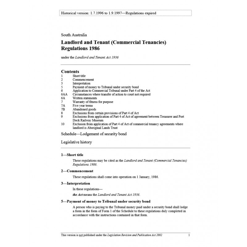Landlord and Tenant (Commercial Tenancies) Regulations 1986