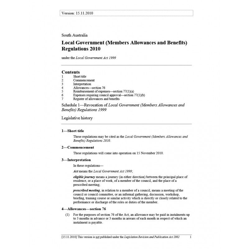 Local Government (Members Allowances and Benefits) Regulations 2010